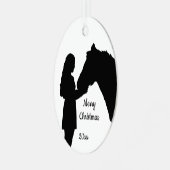Dated Kerstmeisje en haar paardenliefde Silhouette Metalen Ornament (Voorkant links)