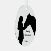 Dated Kerstmeisje en haar paardenliefde Silhouette Metalen Ornament (Voorkant Rechts)