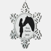 Dated Kerstmeisje en haar paardenliefde Silhouette Tin Sneeuwvlok Ornament (Rechts)