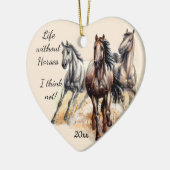 Dated Kerstmeisje & her Horse Love Silhouette C Keramisch Ornament (Links)