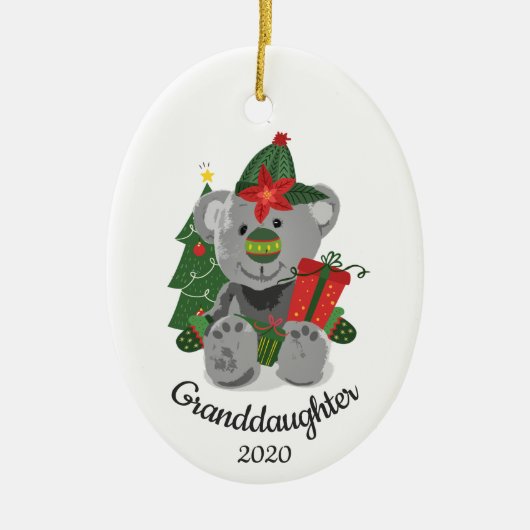 Dated Kerstmis Custom Teddy Bear Cute Speelgoed An Keramisch Ornament (Voorkant)