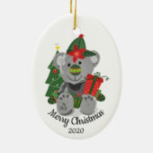Dated Kerstmis Custom Teddy Bear Cute Speelgoed An Keramisch Ornament (Achterkant)