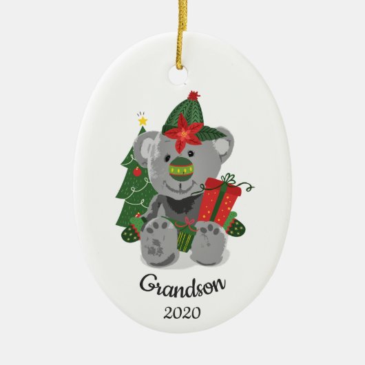 Dated Kerstmis Custom Teddy Bear Cute Speelgoed An Keramisch Ornament (Voorkant)