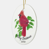 Dated Kerstmis Custom Waterverf Cardinaal Bird Keramisch Ornament (Links)