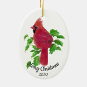 Dated Kerstmis Custom Waterverf Cardinaal Bird Keramisch Ornament (Achterkant)
