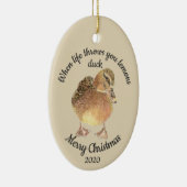 Dated Kerstmis Custom Waterverf Duck Quote Ceram Keramisch Ornament (Rechts)