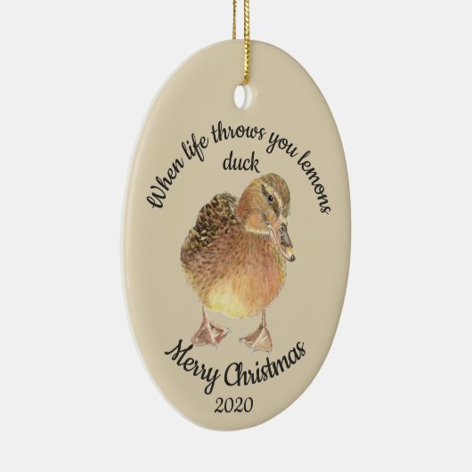 Dated Kerstmis Custom Waterverf Duck Quote Ceram Keramisch Ornament (Rechts)