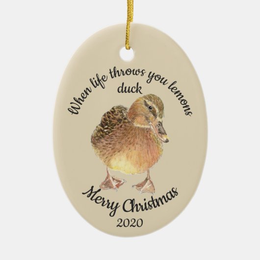 Dated Kerstmis Custom Waterverf Duck Quote Ceram Keramisch Ornament (Voorkant)