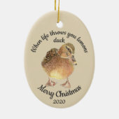 Dated Kerstmis Custom Waterverf Duck Quote Ceram Keramisch Ornament (Achterkant)