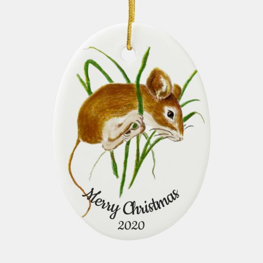 Dated Kerstmis Custom Waterverf Mouse Animal Keramisch Ornament (Voorkant)