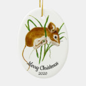 Dated Kerstmis Custom Waterverf Mouse Animal Keramisch Ornament (Achterkant)