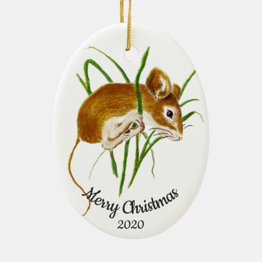 Dated Kerstmis Custom Waterverf Mouse Animal Keramisch Ornament (Achterkant)