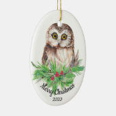 Dated Kerstmis Custom Waterverf Owl Bird Keramisch Ornament (Rechts)