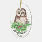Dated Kerstmis Custom Waterverf Owl Bird Keramisch Ornament (Links)