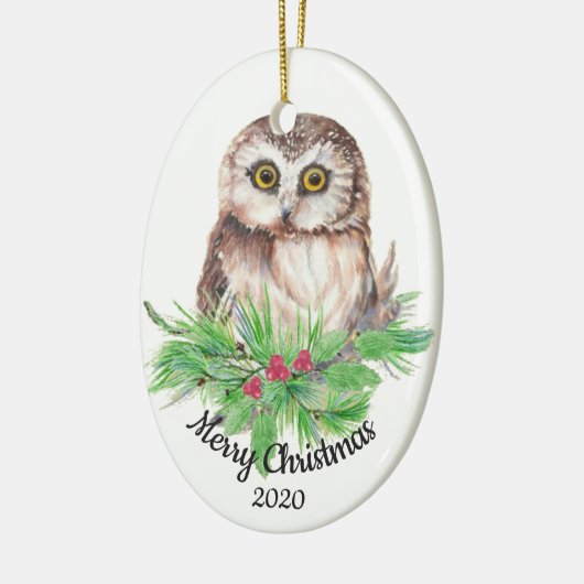 Dated Kerstmis Custom Waterverf Owl Bird Keramisch Ornament (Links)