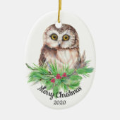 Dated Kerstmis Custom Waterverf Owl Bird Keramisch Ornament (Voorkant)
