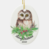 Dated Kerstmis Custom Waterverf Owl Bird Keramisch Ornament (Achterkant)