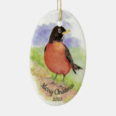 Dated Kerstmis Custom Waterverf Robin Bird Keramisch Ornament (Rechts)