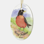 Dated Kerstmis Custom Waterverf Robin Bird Keramisch Ornament (Links)