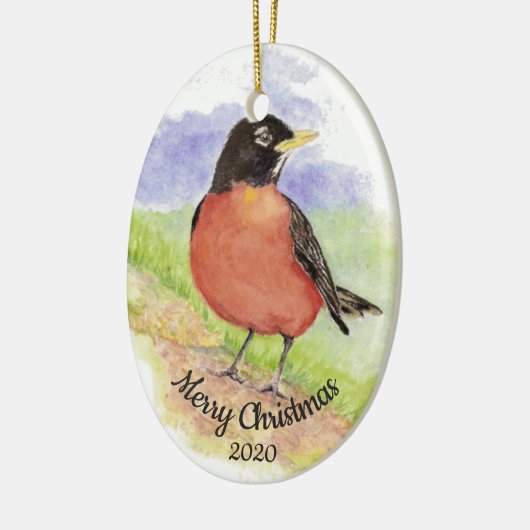 Dated Kerstmis Custom Waterverf Robin Bird Keramisch Ornament (Links)