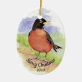 Dated Kerstmis Custom Waterverf Robin Bird Keramisch Ornament (Voorkant)
