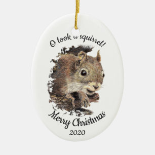 Dated Kerstmis Custom Waterverf Squirrel Quote Keramisch Ornament