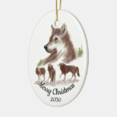 Dated Kerstmis Custom Waterverf Wolves Art Keramisch Ornament (Links)