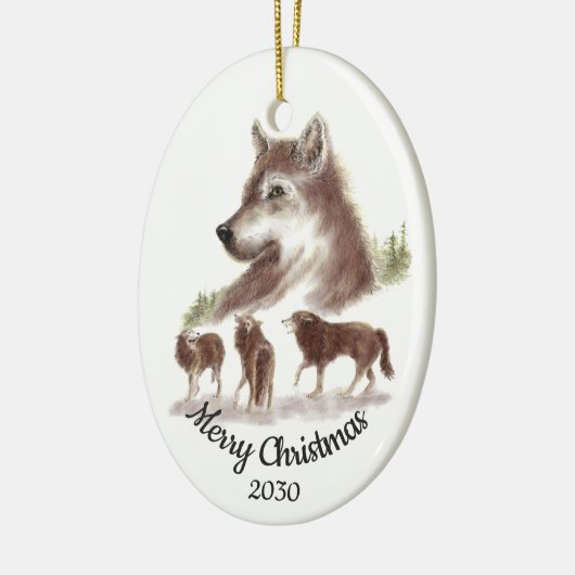 Dated Kerstmis Custom Waterverf Wolves Art Keramisch Ornament (Links)