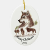 Dated Kerstmis Custom Waterverf Wolves Art Keramisch Ornament (Achterkant)