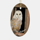 Dated Kerstmis Waterverf Barn Owl Bird Keramisch Ornament (Rechts)