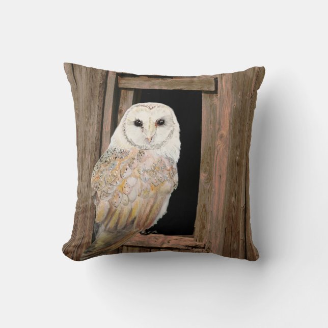 Dated Kerstmis Waterverf Barn Owl Bird Kussen (Voorkant)