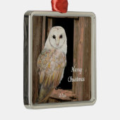 Dated Kerstmis Waterverf Barn Owl Bird Metalen Ornament (Rechts)