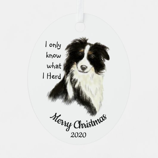 Dated Kerstmis Waterverf Border Collie Dog Quote Metalen Ornament (Voorkant)