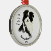 Dated Kerstmis Waterverf Border Collie Dog Quote Metalen Ornament (Rechts)