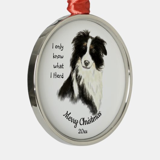 Dated Kerstmis Waterverf Border Collie Dog Quote Metalen Ornament (Rechts)