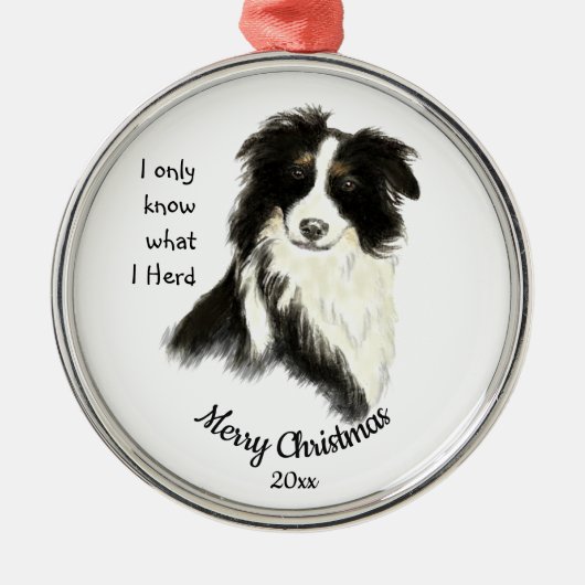 Dated Kerstmis Waterverf Border Collie Dog Quote Metalen Ornament (Voorkant)