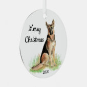 Dated Kerstmis Waterverf German Shepherd Dog Metalen Ornament (Voorkant Rechts)