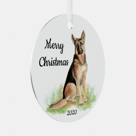 Dated Kerstmis Waterverf German Shepherd Dog Metalen Ornament (Voorkant Rechts)