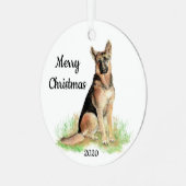 Dated Kerstmis Waterverf German Shepherd Dog Metalen Ornament (Voorkant links)