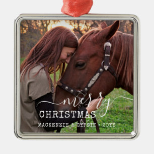 Dated Kerstpaard Rider Personalized Square Metalen Ornament