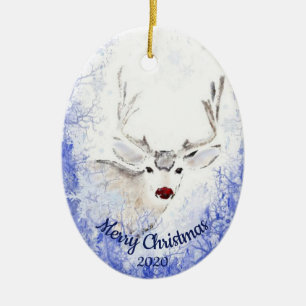 Dated kerstrenrenrenrendier Red-Nosed Animal Fun Keramisch Ornament