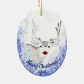 Dated kerstrenrenrenrendier Red-Nosed Animal Fun Keramisch Ornament (Achterkant)