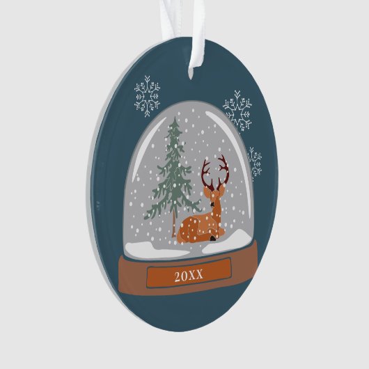 Dated kerstsneeuwWereldbol met Deer, persoonlijk Ornament (voorkant)