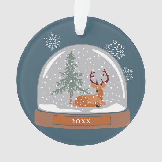 Dated kerstsneeuwWereldbol met Deer, persoonlijk Ornament (voorkant)