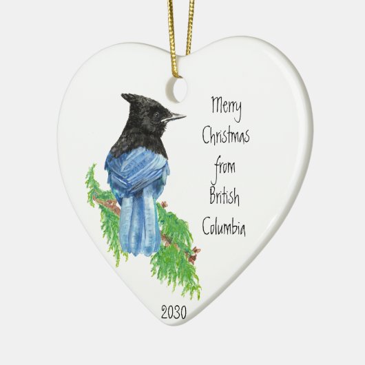 Dated Merry Kerstmis Brits Columbia Jay Bird Keramisch Ornament (Links)