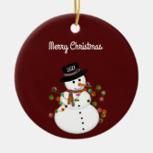 Dated Merry Kerstmis Snowman Persoonlijk Keramisch Ornament (Voorkant)