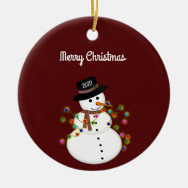 Dated Merry Kerstmis Snowman Persoonlijk Keramisch Ornament