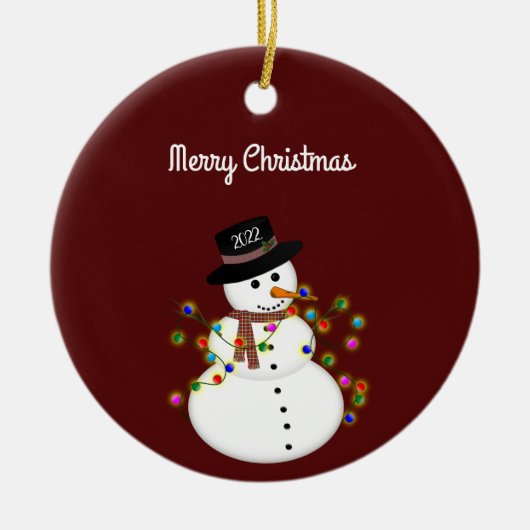 Dated Merry Kerstmis Snowman Persoonlijk Keramisch Ornament (Voorkant)