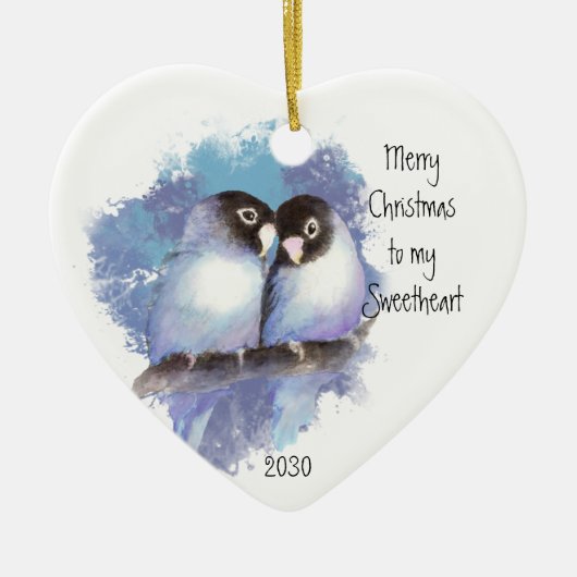Dated Merry Kerstmis Sweeite Tortelduifjes Keramisch Ornament (Voorkant)