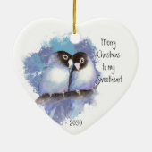 Dated Merry Kerstmis Sweeite Tortelduifjes Keramisch Ornament (Achterkant)